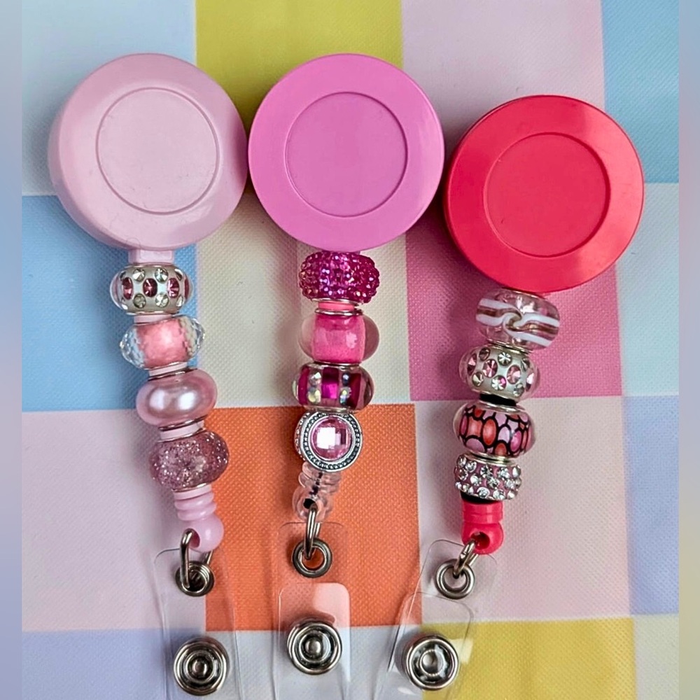 Pink Beaded Badge Reels